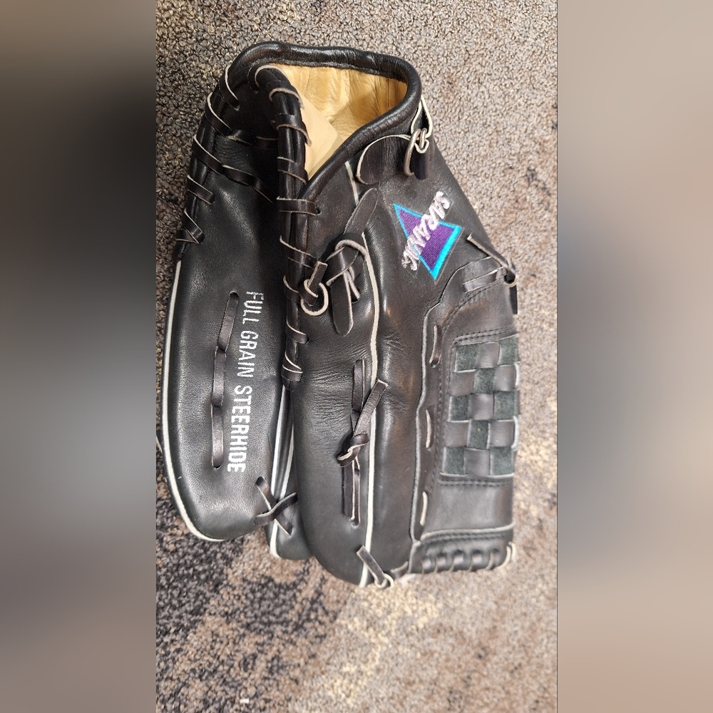 Mens Black Full-Grain Leather Baseball Glove NEW